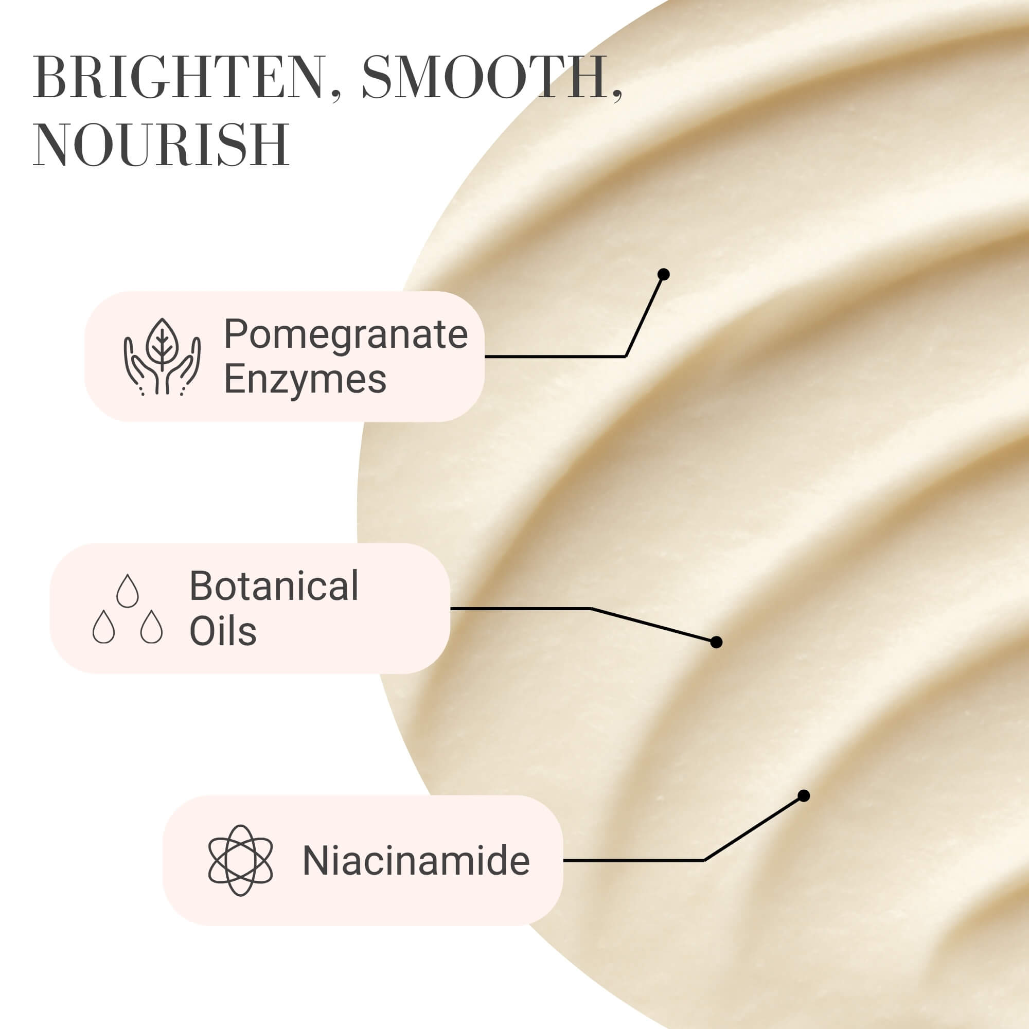 Skincare exfoliating polish with labeled ingredients on a white background
