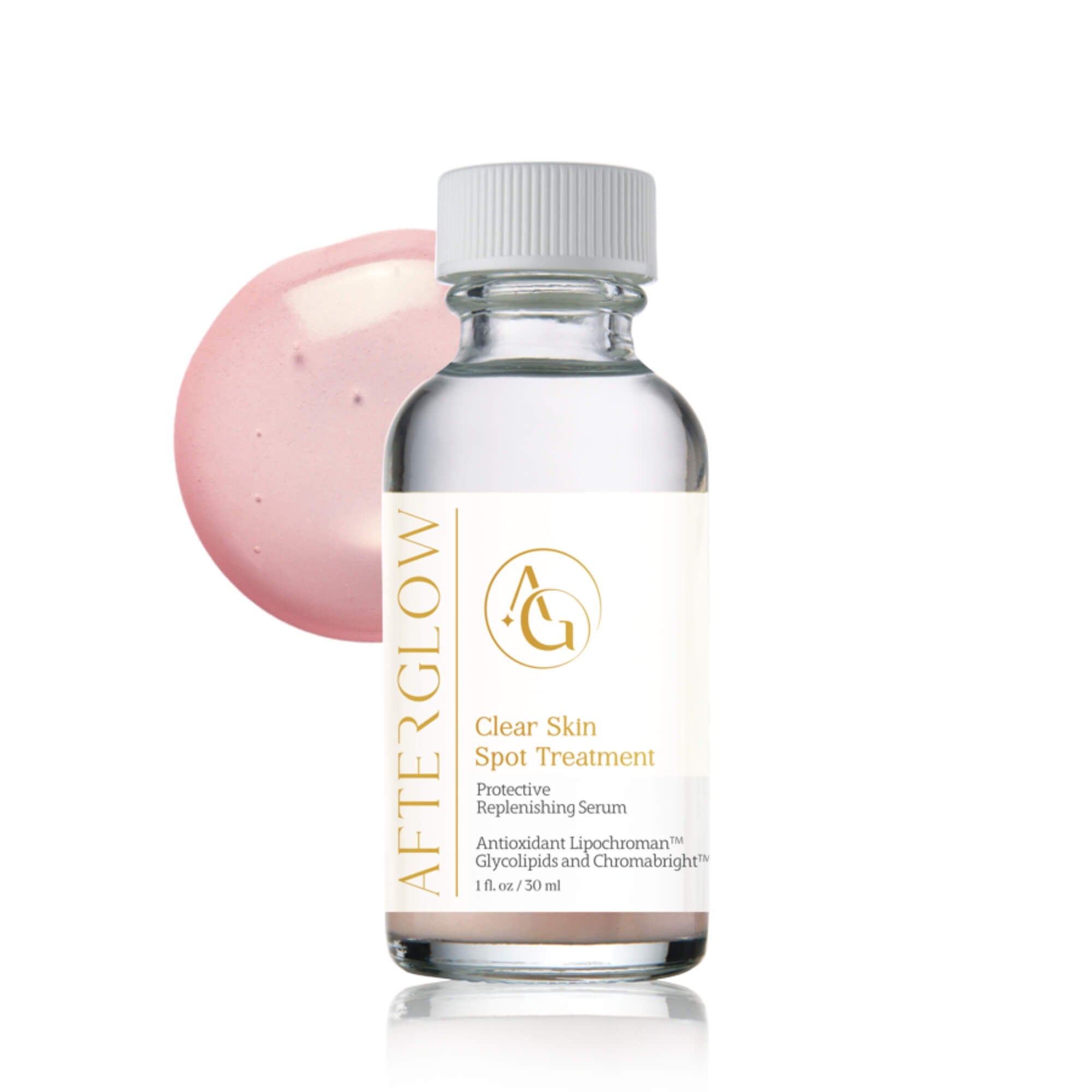 Small vile of a skin product called, 'afterglow clear skin spot treatment'.