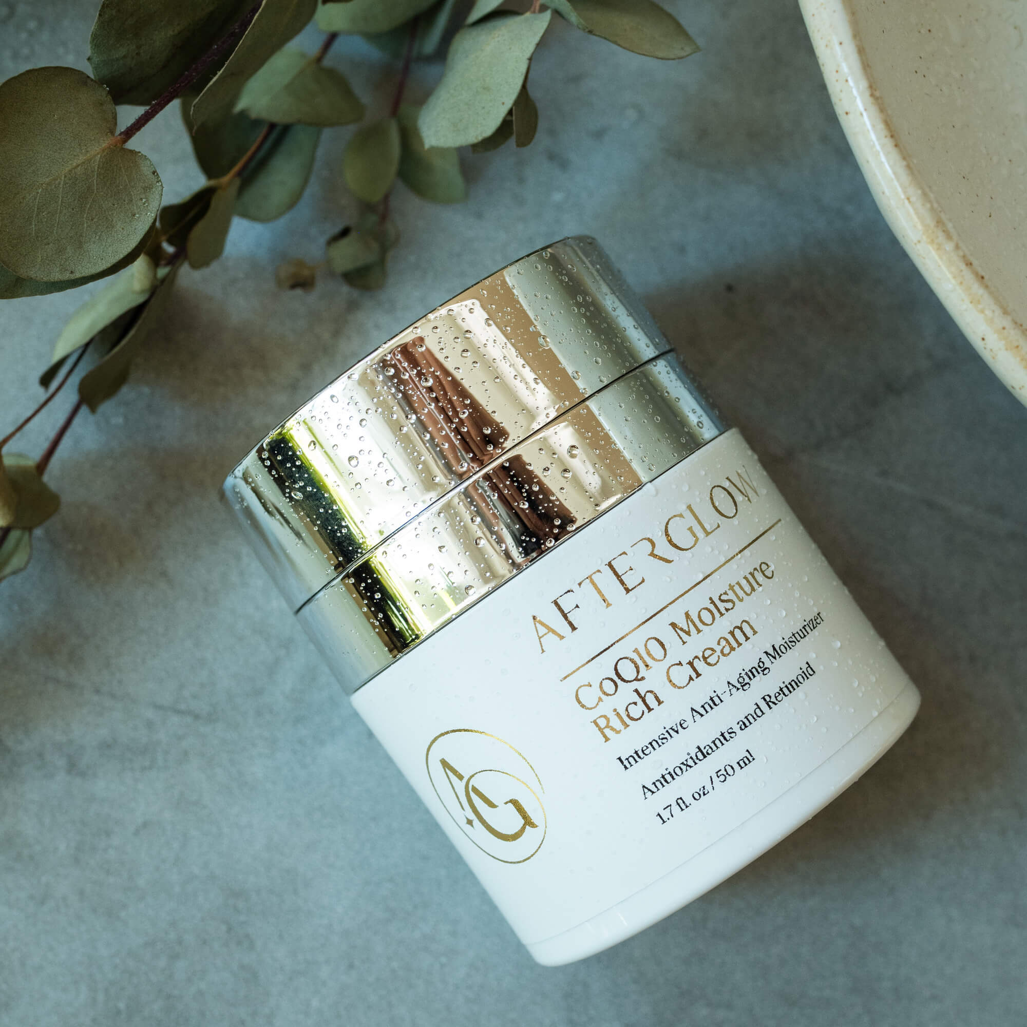 Afterglow's CoQ10 Cream on bathroom counter