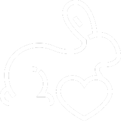 A white icon of a rabbit and a heart.