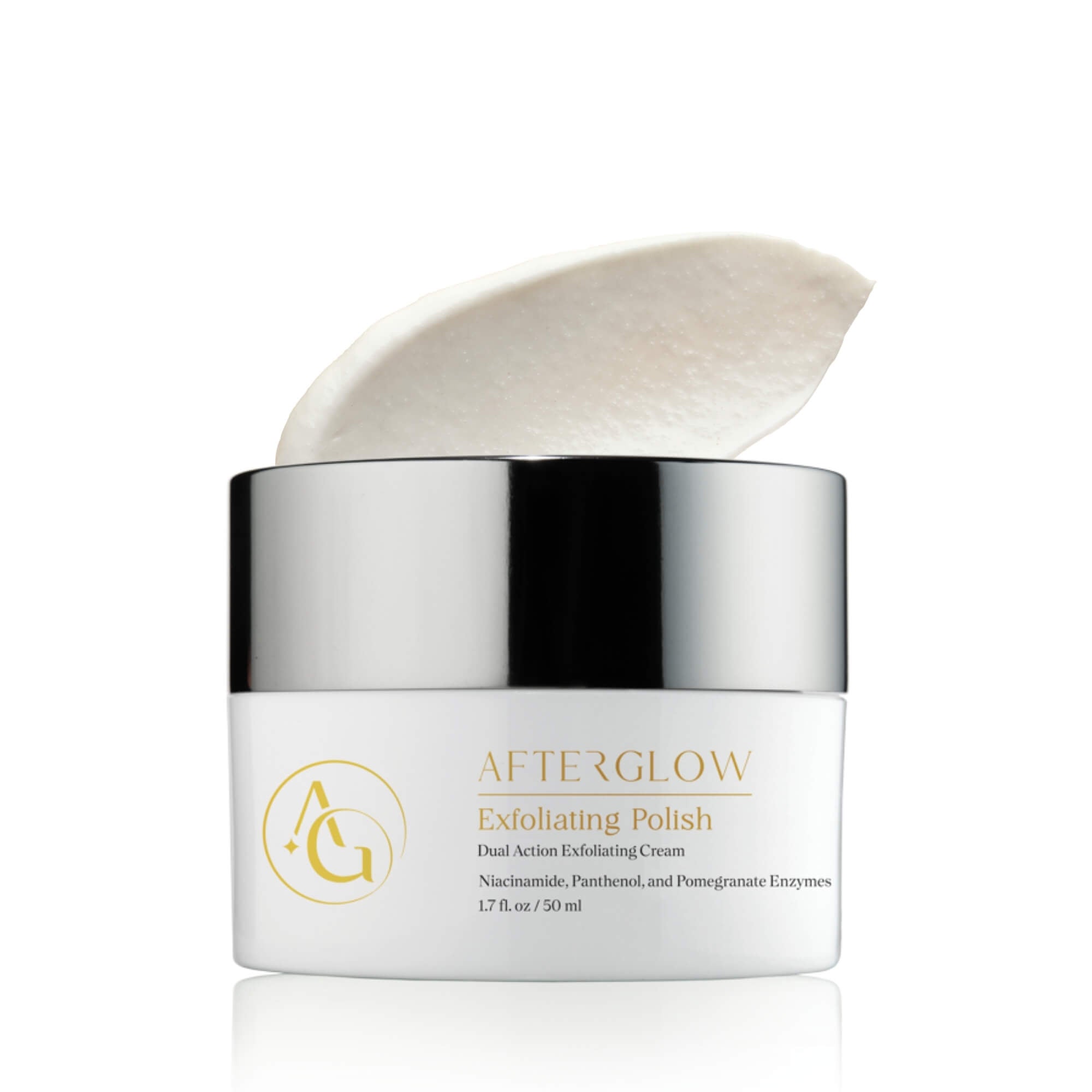 A small cylinder of Afterglow Skin Co. Exfoliating Polish on a white background