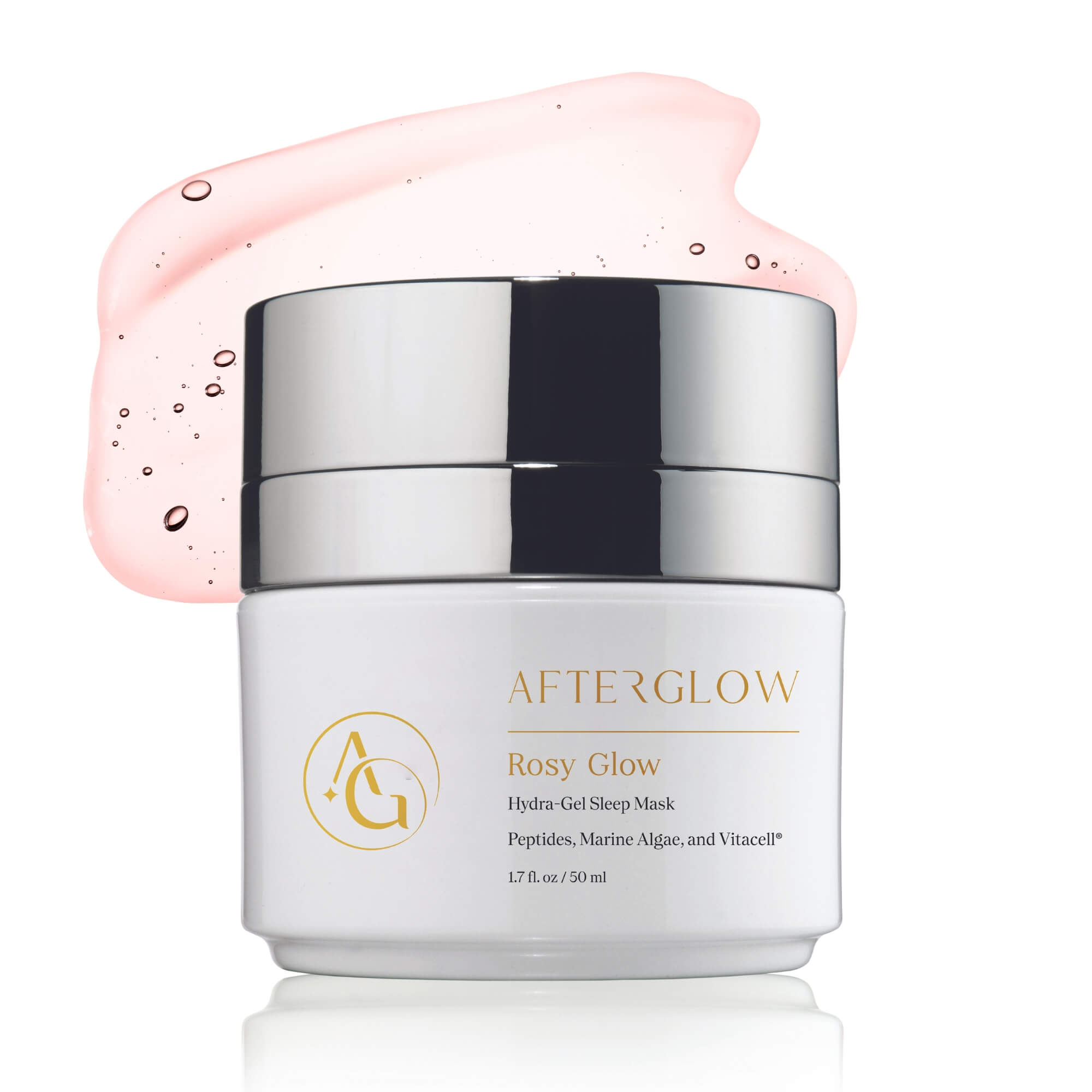 A small tub of a skincare product named Rosy Glow Hydra Sleep Mask.