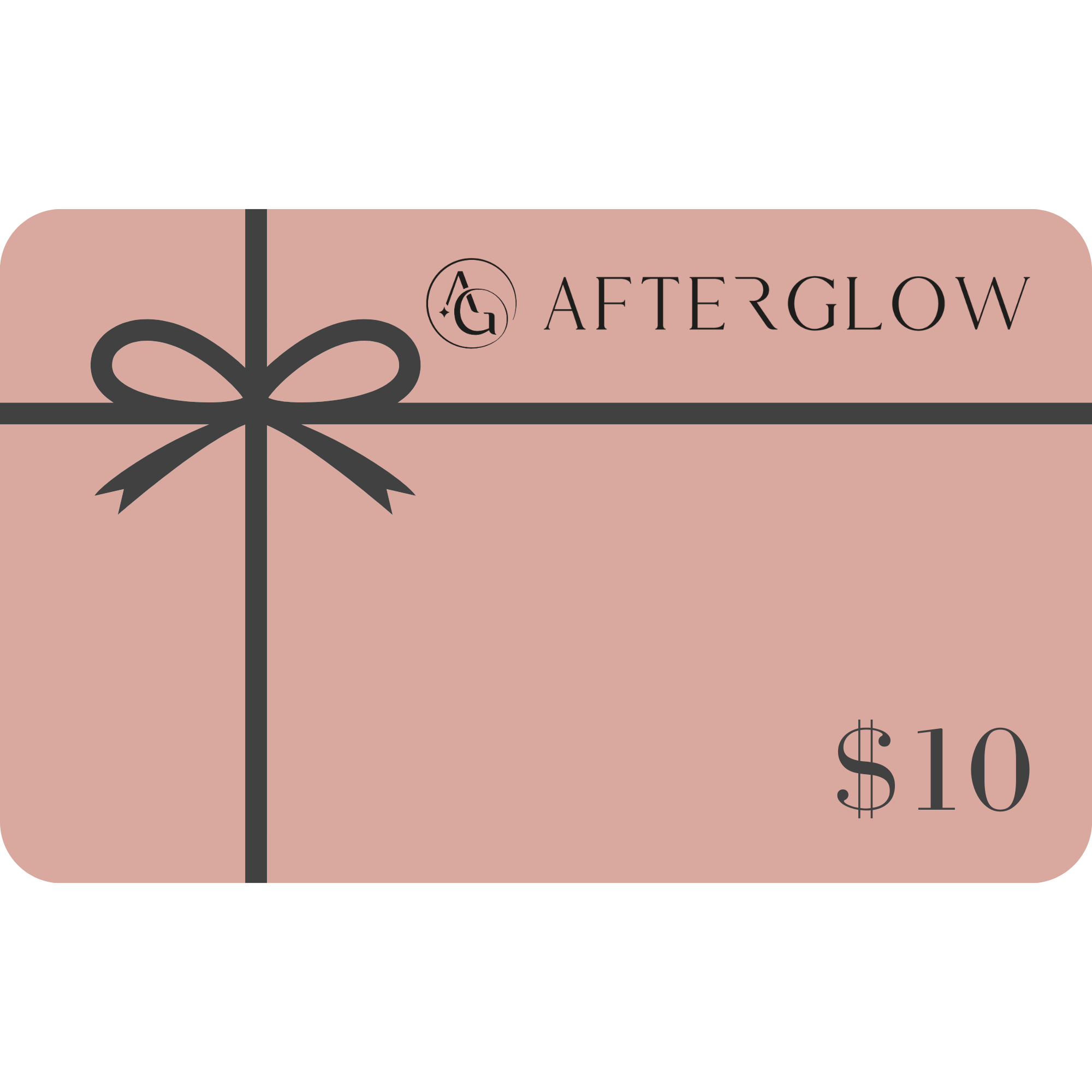 Pink Afterglow $10 gift card and a black bow with no background #denominations_$10