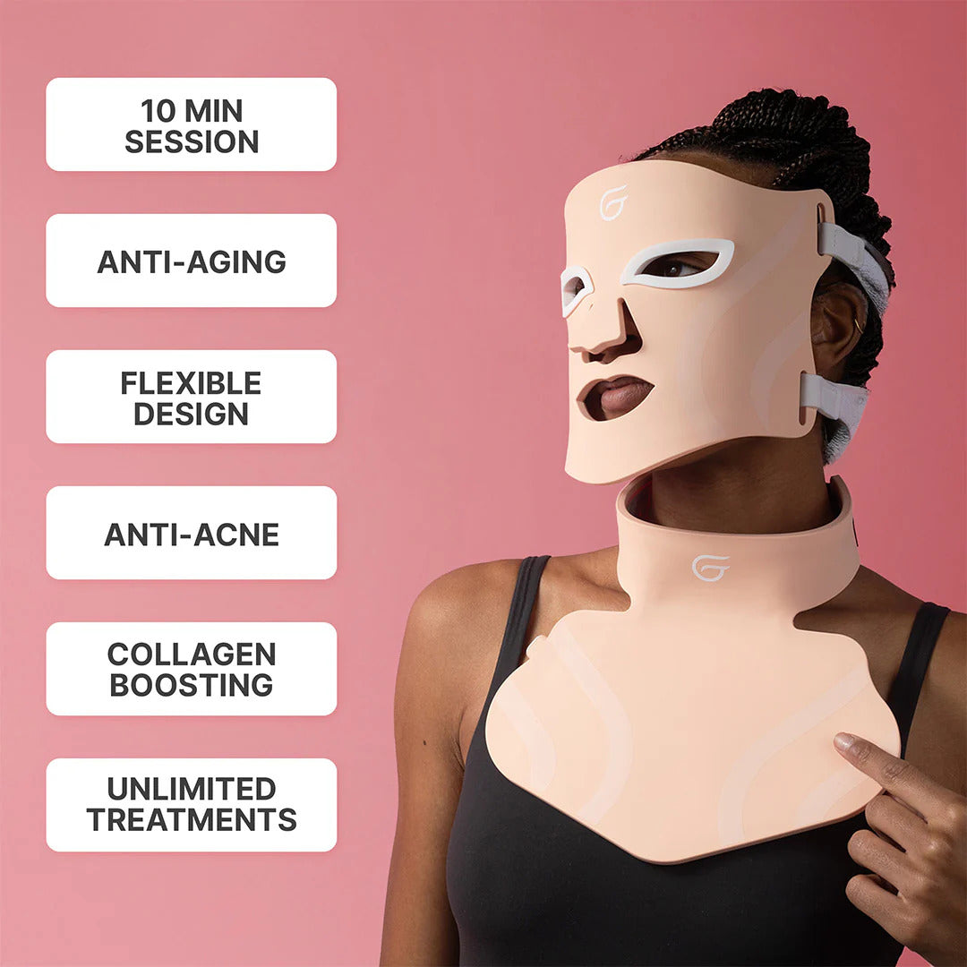 LED face mask designed by Groomie Hers showing the results of using the mask